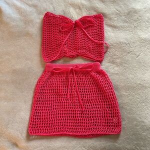 Hot Pink Crochet Two-Piece Set